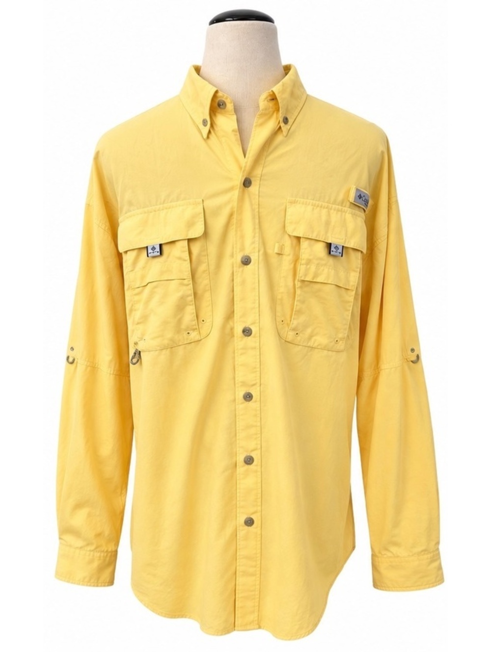 Columbia Yellow Long Sleeve Performance Fishing Shirt Sz L